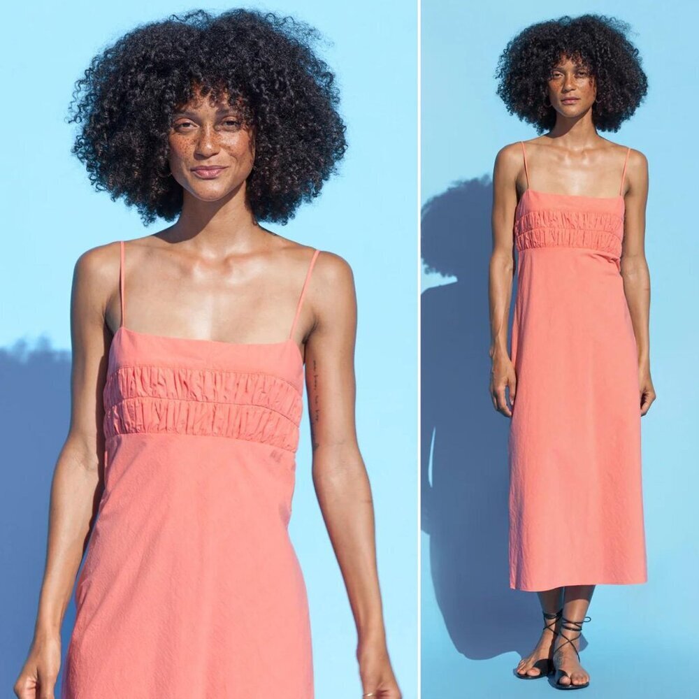Ciao Lucia Nera Grapefruit Pink Cotton Square Neck Midi Dress Size XS - Picture 1 of 11